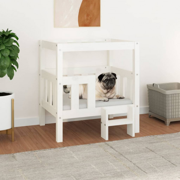 Cama para cães madeira maciça de pinho branco 65.5x43x70 cm D
