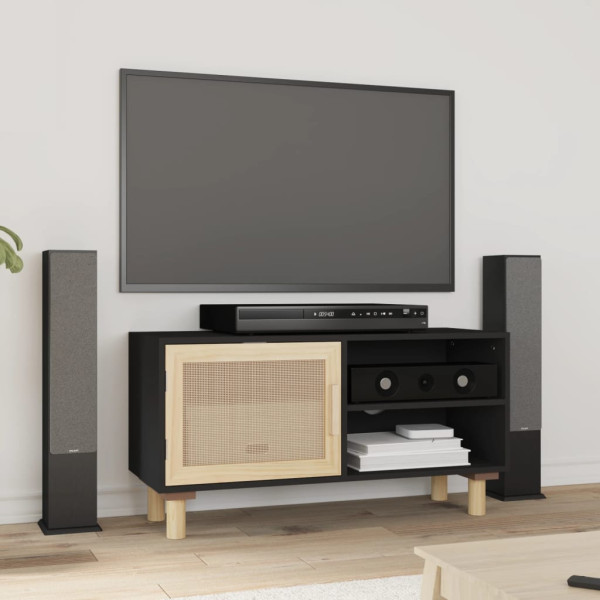 Mobiliário para TV madeira maciça de pinho e ratão natural 80x30x40 cm D
