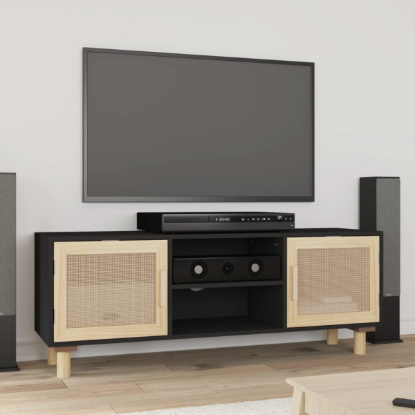 Mueble para TV madera maciza pino y ratán natural 105x30x40 cm D