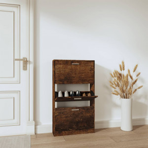 Mueble zapatero madera contrachapada roble ahumado 59x17x108 cm