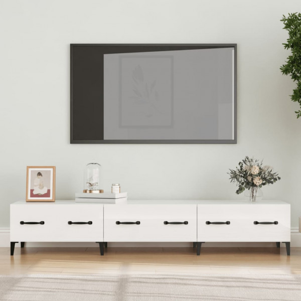 Mueble de TV madera contrachapada blanco brillo 150x34.5x30 cm D