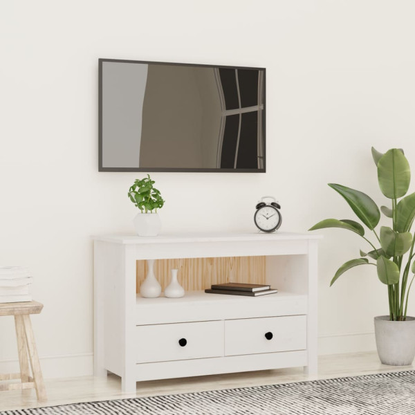 Mueble para TV de madera maciza de pino blanco 79x35x52 cm D