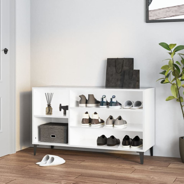 Mueble zapatero madera contrachapada blanco brillo 102x36x60 cm D