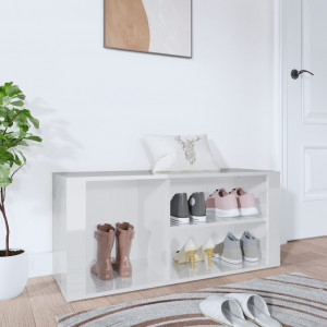 Mueble zapatero madera contrachapada blanco brillo 100x35x45 cm D