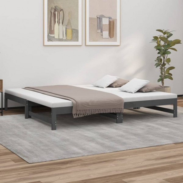 Sofá cama extraíble madera maciza de pino gris 2x(100x200) cm D