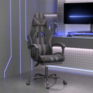 Silla gaming giratoria y reposapiés cuero sintético negro gris D