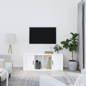 Mueble de TV madera contrachapada blanco brillo 100x35x40 cm D