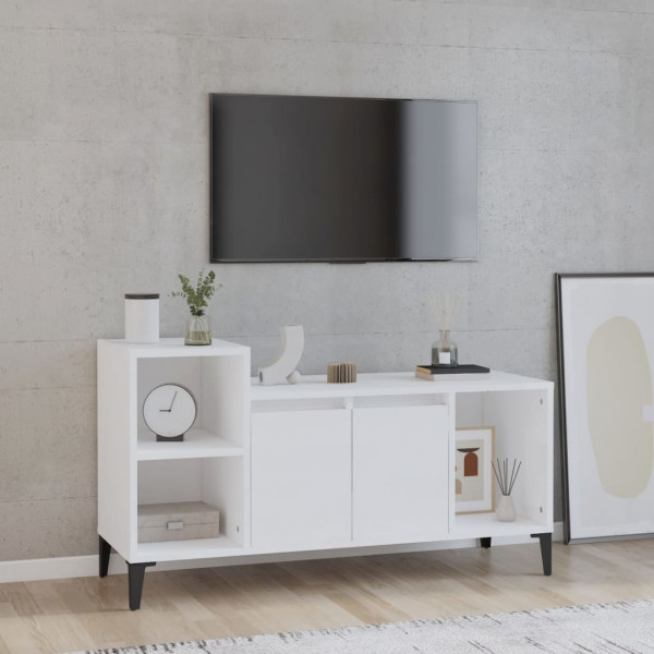 Mueble de TV madera contrachapada blanco brillo 100x35x55 cm D
