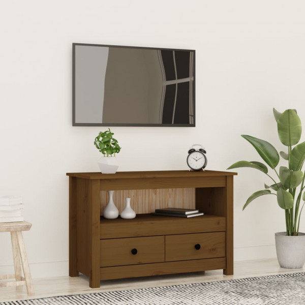 Mueble de TV madera maciza de pino marrón miel 79x35x52 cm D