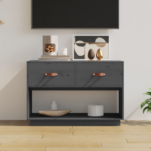 Mueble de TV madera maciza de pino gris 90x40x60 cm D