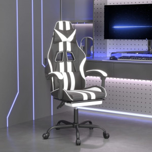 Silla gaming con reposapiés cuero sintético negro blanco D