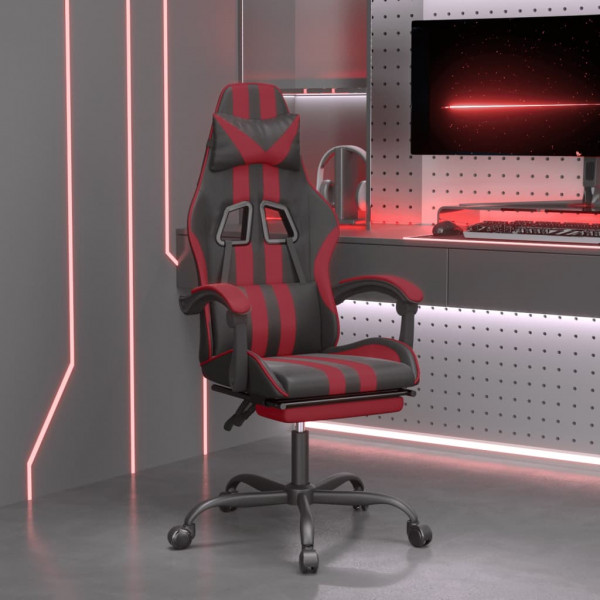 Cadeira de jogos com apoio para os pés em couro sintético preto vermelho vermelho D