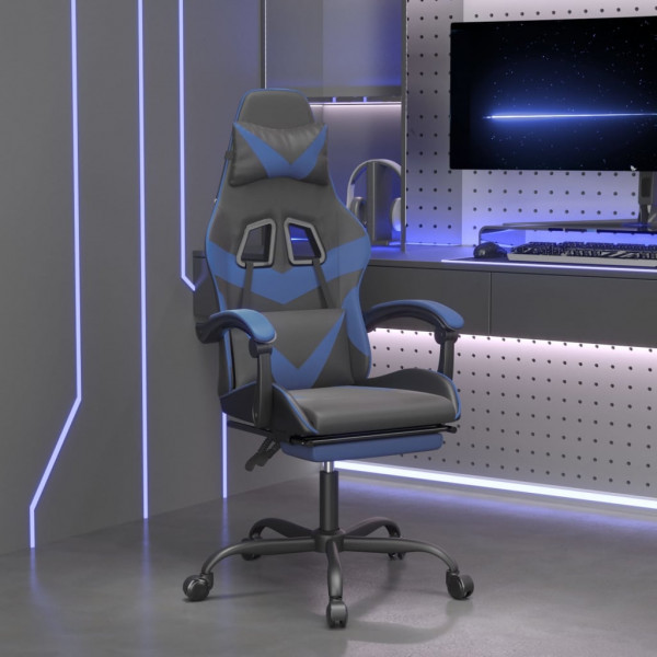 Silla gaming con reposapiés cuero sintético negro azul D