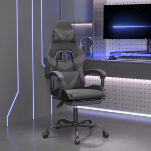 Silla gaming con reposapiés cuero sintético negro gris D