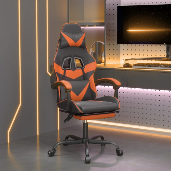 Apoio para os pés para cadeira giratória de jogos em couro sintético preto laranja D
