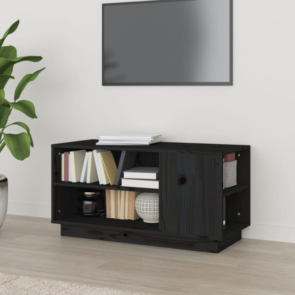 Mueble de TV madera maciza de pino negro 80x35x40.5 cm D