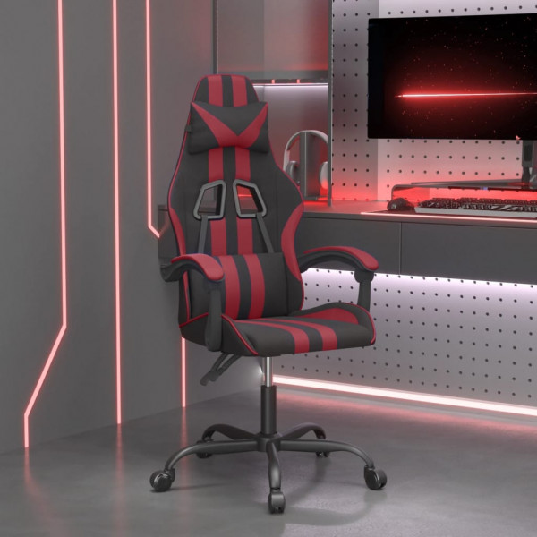 Silla gaming giratoria cuero sintético negro y rojo vino tinto D