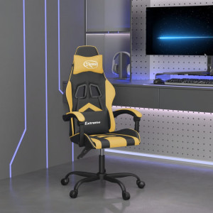 Cadeira gamer em couro sintético preto e dourado D