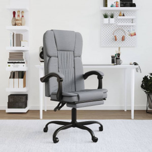 Cadeira de escritório reclinável em tecido cinza claro D