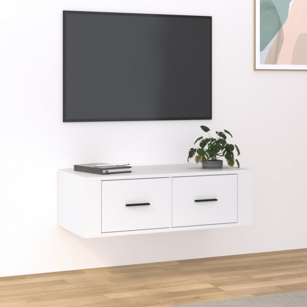 Mobiliário de TV pendente de madeira contraplacada branca 80x36x25 cm D
