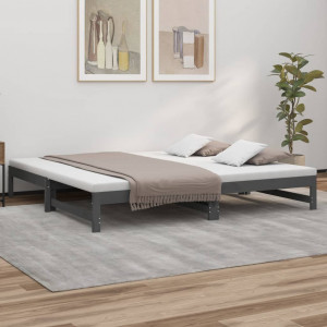 Sofá cama extraíble madera maciza de pino gris 2x(90x200) cm D