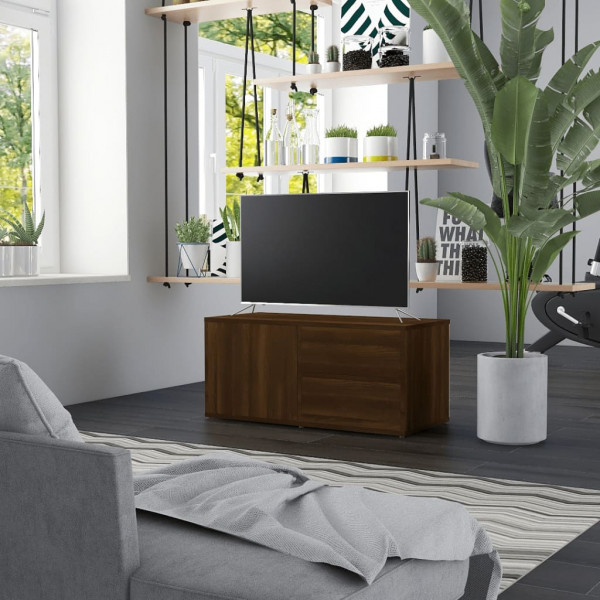 Mueble de TV madera contrachapada roble marrón 80x34x36 cm D