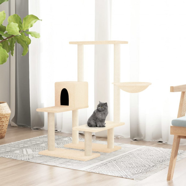 Rascador para gatos con postes de sisal color crema 94.5 cm D