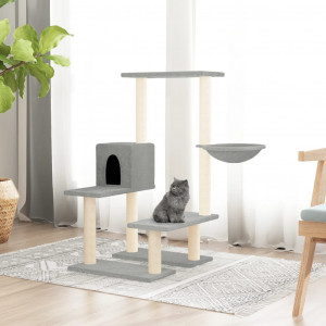 Rascador para gatos con postes de sisal gris claro 94.5 cm D