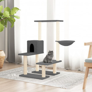 Rascador para gatos con postes de sisal gris oscuro 94.5 cm D