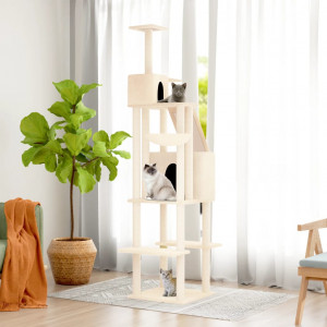 Rascador para gatos con postes de sisal color crema 201 cm D