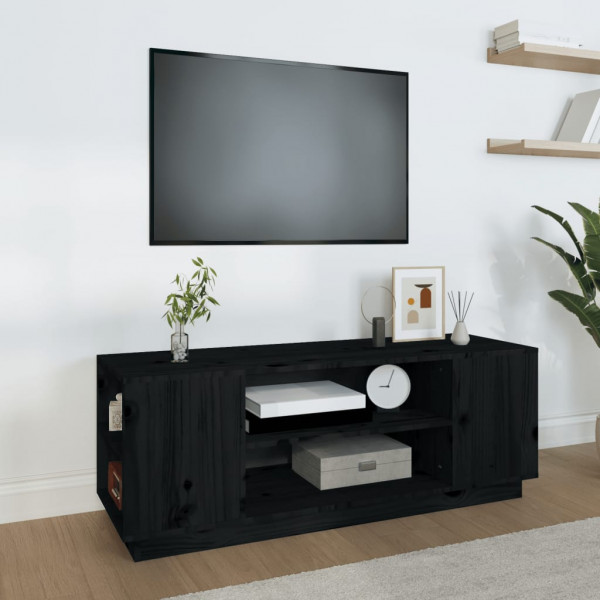 Mueble de TV madera maciza de pino negro 110x35x40.5 cm D