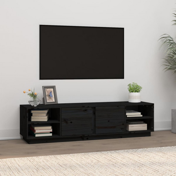 Mueble de TV madera maciza de pino negro 156x40x40 cm D