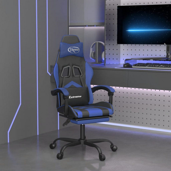 Silla gaming con reposapiés cuero sintético negro azul D