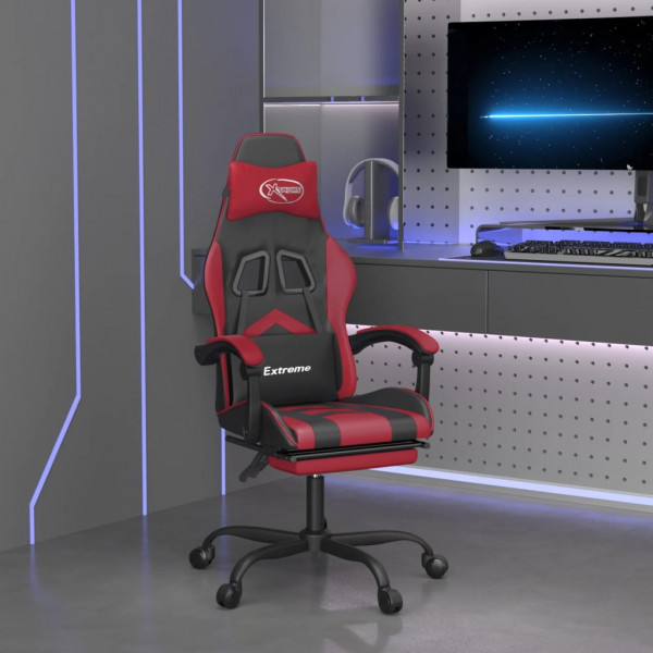 Silla gaming con reposapiés cuero sintético negro rojo tinto D