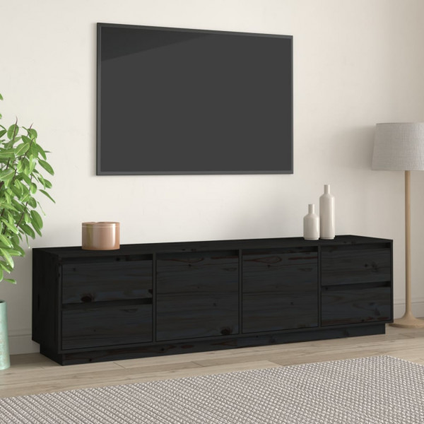 Mueble de TV madera maciza de pino negro 176x37x47.5 cm D