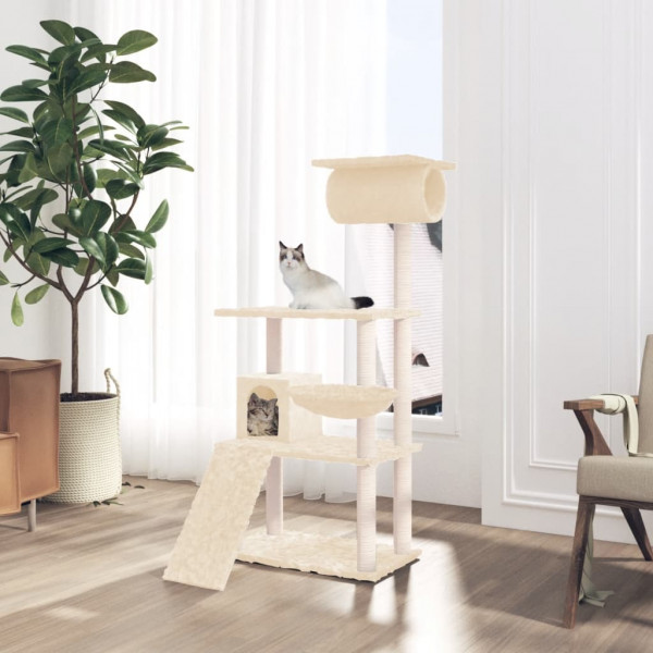 Raspador para gatos com postes de sisal creme 131 cm D