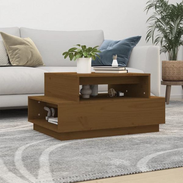 Mesa de centro em madeira maciça de pinho castanho mel 80x55x40,5 cm D