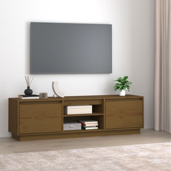 Mueble de TV madera maciza de pino marrón miel 140x35x40 cm D