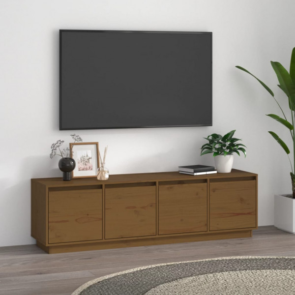 Mueble de TV madera maciza de pino marrón miel 156x37x45 cm D