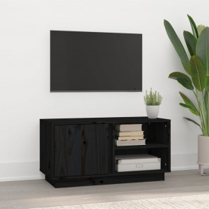 Mueble de TV madera maciza de pino negro 80x35x40.5 cm D