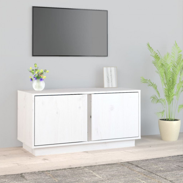 Mueble de TV madera maciza de pino blanco 80x35x40.5 cm D