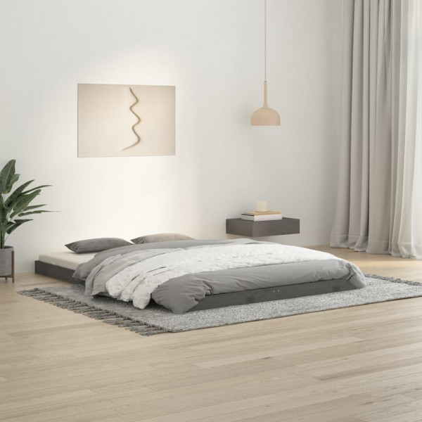 Estrutura de cama em madeira de pinho maciça cinza 135x190 cm D