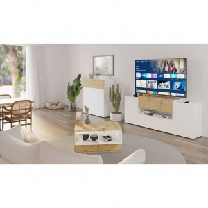 FMD Mobiliário de televisão/equipamento de música de carvalho e branco 182x33x70.2 cm D