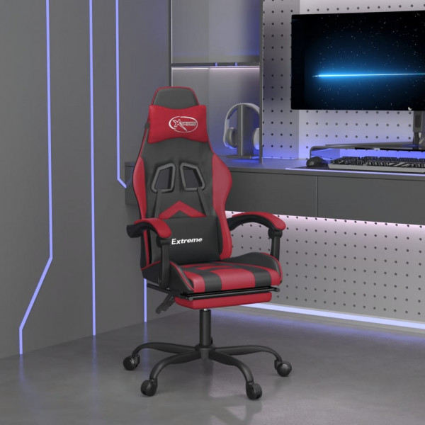 Silla gaming giratoria y reposapiés cuero sintético D