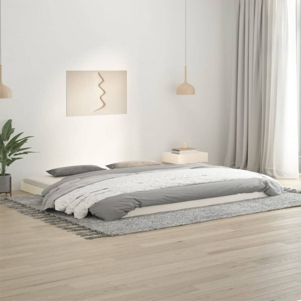 Estrutura de cama de madeira maciça de pinho branco 200x200 cm D