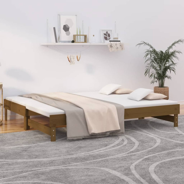 Sofá cama extraíble madera maciza de pino marrón 2x(100x200) cm D