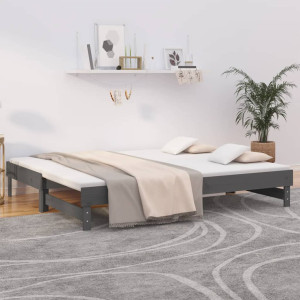 Sofá cama extraíble madera maciza de pino gris 2x(90x200) cm D