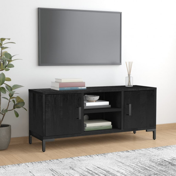Mueble para TV madera maciza pino reciclada negro 110x35x48 cm D