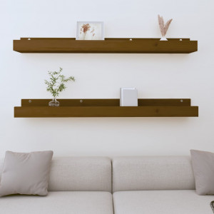 Estantes de pared 2 uds madera de pino marrón miel 110x12x9 cm D