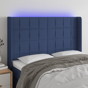 Cabecero con LED de tela azul 147x16x118/128 cm D